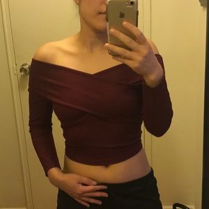 Burgundy/Wine Off the Shoulder Crop Top Forever 21